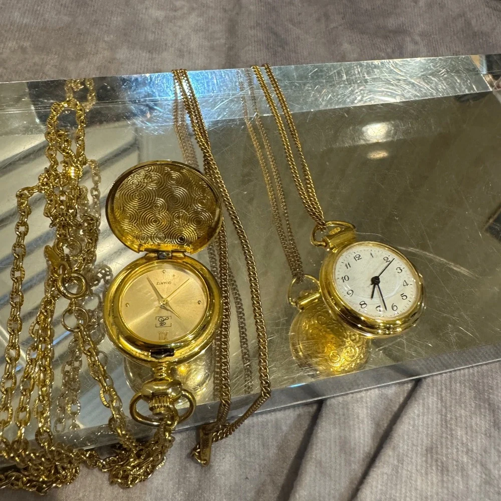 Gold Tone Pocket Watch with‎ Chain LOT